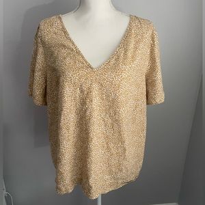 Yellow Ava + Viv Linen Blend V-Neck Plus Size Short Sleeve Shirt